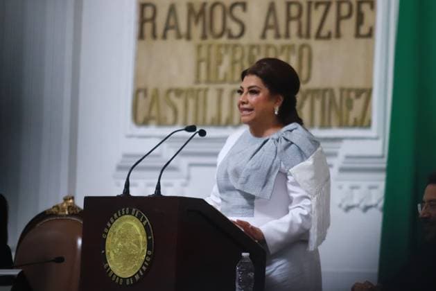 Clara Brugada Molina, speaking during the swearing-in ceremony as Mexico City Head of Government at the Congress of Mexico City. on October 5, 2024 in Mexico City, Mexico. Mexico City Mexico - ZUMAe321 20241005_zia_e321_060 Copyright: xCarlosxSantiagox