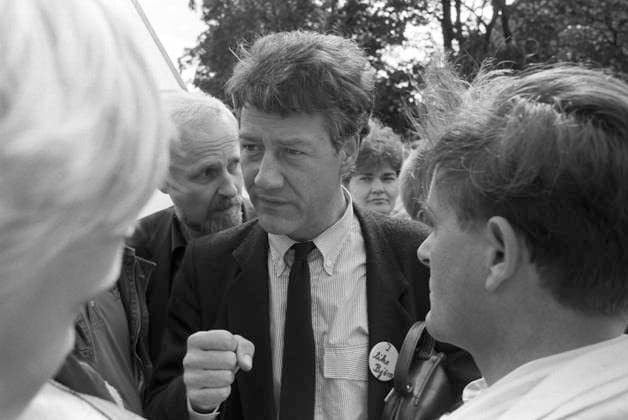 Der SPD-Politiker Björn Engholm bei einer Wahlkampfveranstaltung in Hohenlockstedt in der Nähe von Itzehoe, Schleswig-Holstein 1.9.1987