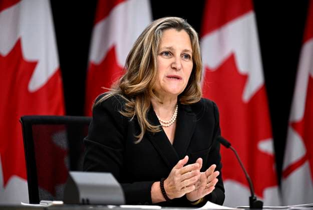 October 8, 2024, Ottawa, On, CAN: Deputy Prime Minister and Minister of Finance Chrystia Freeland speaks at a news conference on the government s economic plan, at National Press Theatre in Ottawa, on Tuesday, Oct. 8, 2024. Ottawa CAN  - ZUMAc35_ 20241008_zaf_c35_009 Copyright: xJustinxTangx