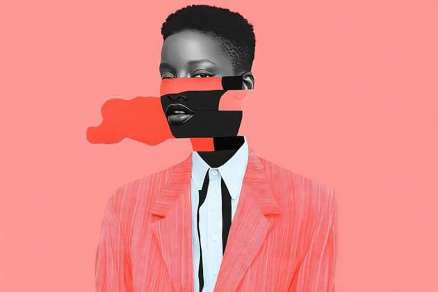 Creative Highlights Symbolfotos An artistic digital portrait of a black woman featuring layers of her face floating over a vibrant coral background. The image seamlessly melds real and unreal elements, creating a haunting visual experience. Model Released ManuelRuiz_ID24451_708701_001 Copyright: xManuelxRuizx RECORD DATE NOT STATED