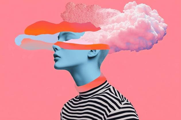 Creative Highlights Symbolfotos A visually striking digital artwork showing a surreal portrait where vibrant orange and white clouds seamlessly replace the features of a person against a vivid pink background. Model Released ManuelRuiz_ID24451_708706_006 Copyright: xManuelxRuizx RECORD DATE NOT STATED