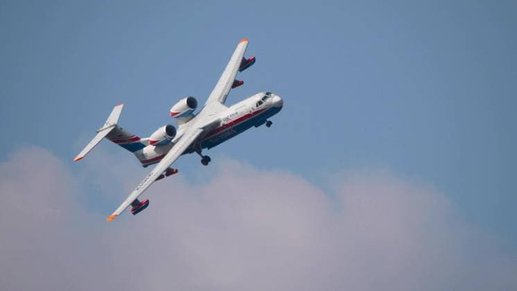 Moscow Russia Zhukovsky Airfield 31 August 2019: Demonstration flight of a jet multipurpose amphibious aircraft be-200 the international aerospace salon MAKS-2019 Moscow Russia Zhukovsky Airfield 31 August 2019: Demonstration flight of a jet multipurpose amphibious aircraft be-200 the international aerospace salon MAKS-2019. Copyright: xZoonar.com AlexanderxStrelax 21736224