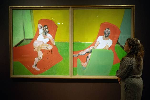 Francis Bacon: Human Presence Photo Call at National Portrait Gallery, London A staff member views Double Portrait of Lucian Freud and Frank Auerbach , 1964 by Francis Bacon as part of The National Portrait Gallery s Francis Bacon: Human Presence Exhibition which runs from 10 October 2024 - 19 Jan 2025 at National Portrait Gallery in London, England, UK on Wednesday 9 October, 2024., Credit:Justin Ng Avalon UK, England, London, National Portrait Gallery  Copyright: xJustinxNgx xAvalonx 0918623980