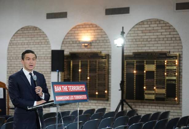 October 10, 2024, Toronto, On, CANADA: Conservative Leader Pierre Poilievre speaks to the media during a press conference at the Pride of Israel Synagogue in Toronto on Thursday, October 10, 2024. Toronto CANADA  - ZUMAc35_ 20241010_zaf_c35_035 Copyright: xNathanxDenettex