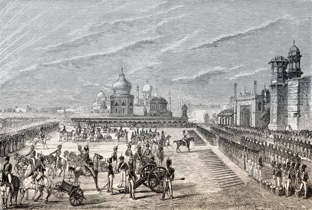 Entwaffnung indischer Infanteristen, Agra, Indischer Aufstand von 1857 Disarming Indian infantrymen, Agra, Indian Rebellion of 1857 Copyright: imageBROKER Heinz-DieterxFalkens iblhfa11526735.jpg