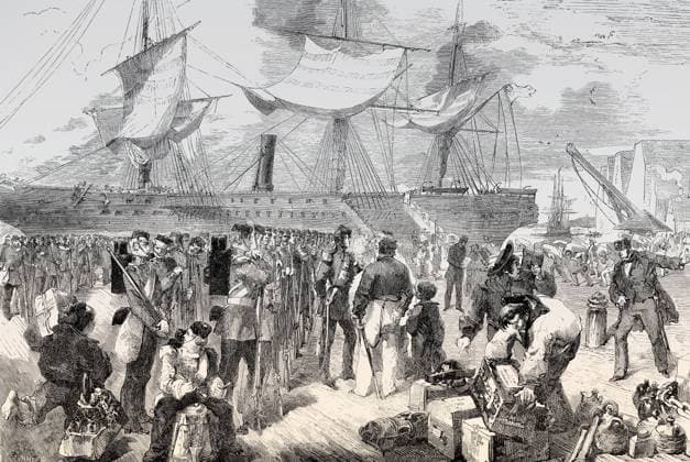 Einschiffung der Soldaten in Portsmouth, Hampshire, England, Indischer Aufstand von 1857 Embarkation of the soldiers in Portsmouth, Hampshire, England, Indian Rebellion of 1857 Copyright: imageBROKER Heinz-DieterxFalkens iblhfa11526725.jpg