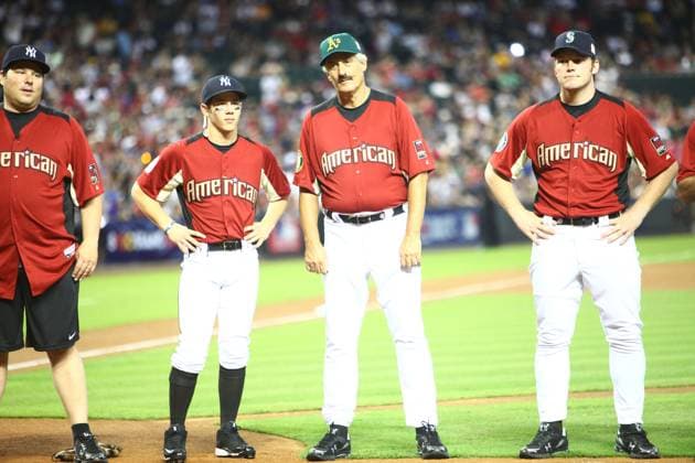 2011 Taco Bell All-Star Legends & Celebrity Softball Game 10 July 2011 - Phoenix, Arizona - Nick Jonas, Rollie Fingers. 2011 Taco Bell All-Star Legends & Celebrity Softball Game Batting Practice held at Chase Field. Photo Credit: Darrylee Cohen AdMedia Phoenix United States EDITORIAL USE ONLY  Copyright: xx DarryleexCohenx admphotos676535
