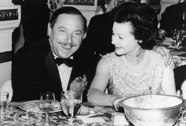 Orig. caption... DELIGHTED TO SEE YOU AGAIN. Here are two of theatre s most celebrated personalities, playwright Tennessee Williams and actress Vivian Leigh. What a lot they must have had to talk about. Having helped bring to terrifying life two of Mr. Williams most tortured heroines (in Streetcar Named Desire and The Roman Spring of Mrs. Stone) Miss Leigh was probably curious to know whether the author had another part for her. They are pictured during the Festival of Two Worlds Ball at the Hotel Plaza in New York. The ball is held every year to raise money to finance the Spoleto Festival also held annually, and arranged by the composer, Gian Carlo Menotti. Note T Williams, 1911-1983, American author, playwright. V Leigh, 1913-1967, Engli  Copyright: xx WILLIAMS AND LEIGH