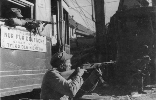 Orig. caption... Polish soldiers (with automatic weapons) from General Sigmund Berling s army drive the last Germans out of the Warsaw suburb of Praga. Note The sign on the tram reads: Nur für deutsche - Only for Germans Warsaw Uprising Zygmunt Berling, Polish General sites: POLAND;WARSWAWA PhotoDate:1944-??-?? sp_sw x5600x *** Orig caption Polish soldiers with automatic weapons from General Sigmund Berling s army drive the last Germans out of the Warsaw suburb of Praga Note The sign on the tram reads Nur für deutsche Only for Germans Warsaw Uprising Zygmunt Berling, Polish General sites POLAND WARSWAWA PhotoDate 1944 sp sw x5600x  Copyright: xXxXxXx THE BATTLE OF WARSAW