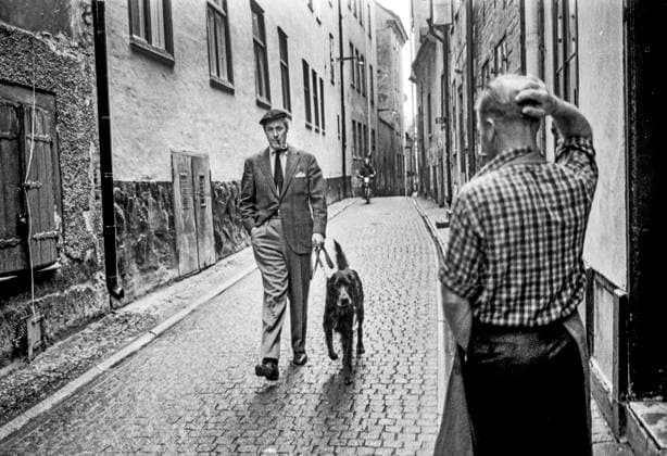 STOCKHOLM 1968-10. Lars Ulvenstam, cultural journalist and TV personality, with a dog in Gamla stan. Stockholm Sweden sp_sw x5600x *** STOCKHOLM 1968 10 Lars Ulvenstam, cultural journalist and TV personality, with a dog in Gamla stan Stockholm Sweden sp sw x5600x  Copyright: xUlfxStrahle SVTx LAR S WOLF STEM