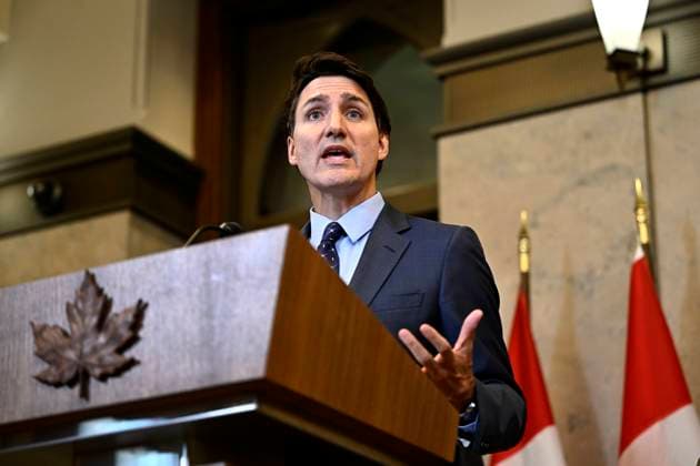 October 14, 2024, Ottawa, On, CAN: Prime Minister Justin Trudeau speaks at a news conference on the investigative efforts related to violent criminal activity occurring in Canada with connections to India, on Parliament Hill in Ottawa, on Monday, Oct. 14, 2024. Ottawa CAN  - ZUMAc35_ 20241014_zaf_c35_038 Copyright: xJustinxTangx