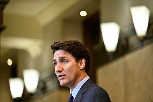 October 14, 2024, Ottawa, On, CAN: Prime Minister Justin Trudeau speaks at a news conference on the investigative efforts related to violent criminal activity occurring in Canada with connections to India, on Parliament Hill in Ottawa, on Monday, Oct. 14, 2024. Ottawa CAN  - ZUMAc35_ 20241014_zaf_c35_043 Copyright: xJustinxTangx