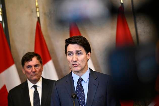 October 14, 2024, Ottawa, On, CAN: Prime Minister Justin Trudeau participates in a news conference on the investigative efforts related to violent criminal activity occurring in Canada with connections to India, on Parliament Hill in Ottawa, on Monday, Oct. 14, 2024. Ottawa CAN  - ZUMAc35_ 20241014_zaf_c35_048 Copyright: xJustinxTangx