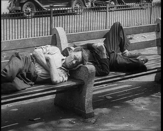 RECORD DATE NOT STATED Two Men Sleeping on Benches, 1933. From Time To Remember - The Time Of The Monster, 1933 (Reel 1); documentary film about events of 1933, rise of Roosevelt and Hitler. Copyright:xBritishxPathexLtd HeritagexImagesxBritishxPathexLtdx IMAGO, ! ACHTUNG: AUFNAHMEDATUM GESCHÄTZT!  Copyright:BritishxPathexLtd HeritagexImagesxBritishxPathexLtdx IMAGO