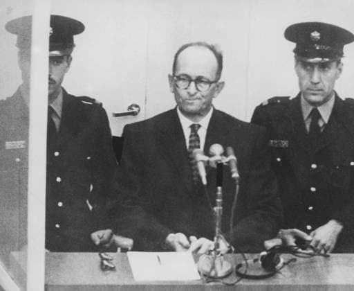 Orig. caption... LE PROCES D ADOLF EICHMANN (...) SUIT ÃÄ JERUSALEM.... Voici Adolf EICHMANN dans sa cage de verre qui rÃ siste aux balles, entourÃ de ses deux gardiens. Note See also BAO523-BAO525, BAO527 and XAB354 Guards Accused Accused Genocide Crime Eichmann Trial CD82 persons: ADOLF EICHMANN sites: MIDDLE EAST;ISRAEL;JERUSALEM;GERMANY* sp_sw x5600x *** Orig caption LE PROCESS D ADOLF EICHMANN SUIT ÃÄ JERUSALEM Here is Adolf EICHMANN in his glass cage that resists bullets, surrounded by his two guards Note See also BAO523 BAO525, BAO527 and XAB354 Guards Accused Accused Genocide Crime Eichmann Trial CD82 persons ADOLF EICHMANN sites MIDDLE EAST ISRAEL JERUSALEM GERMANY sp sw x5600x  Copyright: xXxXxXx THE EICHMANN TRIAL