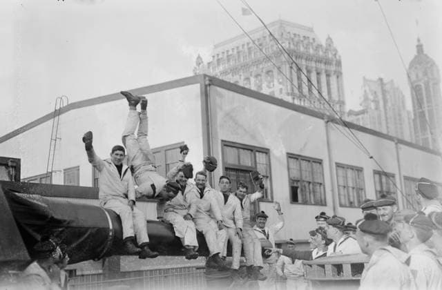 RECORD DATE NOT STATED On Amiral Aube, 1917. Shows sailors on the French cruiser Amiral Aube which as docked at Pier 9 (Rector and West Streets) on the Hudson River, New York City, May, 1917. Copyright:xHeritagexArt HeritagexImagesxBainxNewsxServicex IMAGO, ! ACHTUNG: AUFNAHMEDATUM GESCHÄTZT!  Copyright:HeritagexArt HeritagexImagesxBainxNewsxServicex IMAGO
