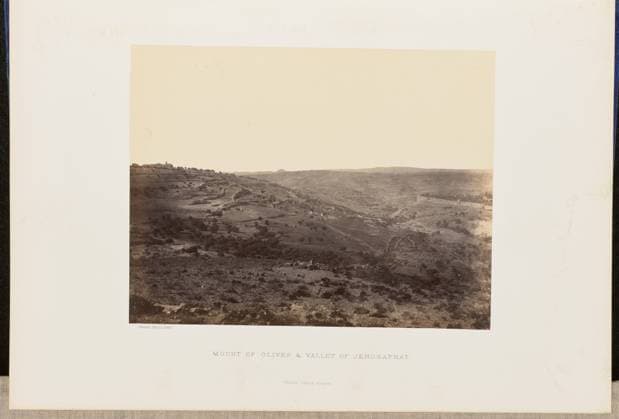 RECORD DATE NOT STATED Mount of Olives and Valley of Jehosaphat. John Cramb, photographer (Scottish, active 1850s - 1860s) 1860 Elevated view of the Mount of Olives and the Kidron Valley. The stone wall surrounding the Old City of Jerusalem is visible on the right side of the image. (Recto, mount) lower left, below print, letterpress in black ink: Cramb, Photo. 1860. Lower center, letterpress in black ink: MOUNT OF OLIVES & VALLEY OF JEHOSAPHAT. William Collins, Glasgow. (Verso, mount) lower left, handwritten in pencil: IB 51.12 (CRA) Copyright: xpiemagsx piemagsrmnb13020224-3560 !ACHTUNG AUFNAHMEDATUM GESCHÄTZT!