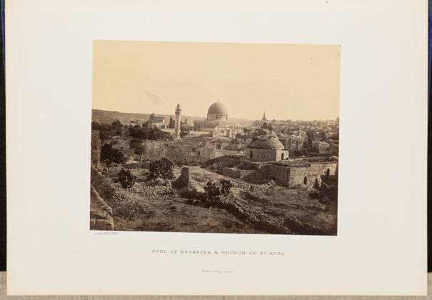 RECORD DATE NOT STATED Pool of Bethesda and Church of Saint Anne. John Cramb, photographer (Scottish, active 1850s - 1860s) 1860 View of the Church of St. Anne in Jerusalem, with the ruins of the Pools of Bethesda in the foreground. The Dome of the Rock and the al-Aqsa Mosque are both visible behind the church. (Recto, mount) lower left, below print, letterpress in black ink: Cramb, Photo. 1860. Lower center, letterpress in black ink: POOL OF BETHESDA & CHURCH OF ST. ANNE sic William Collins, Glasgow. (Verso, mount) lower left, handwritten in pencil: IB 51.15 (CRA) Copyright: xpiemagsx piemagsrmnb13020224-3563 !ACHTUNG AUFNAHMEDATUM GESCHÄTZT!