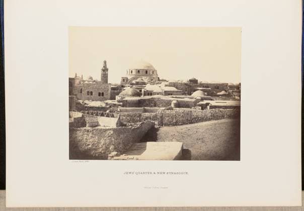 RECORD DATE NOT STATED The Jews Quarter and New Synagogue. John Cramb, photographer (Scottish, active 1850s - 1860s) 1860 View of the Jewish Quarter of Jerusalem s Old City, with the dome of the Hurva Synagogue rising above the city buildings. (Recto, mount) lower left, below print, letterpress in black ink: Cramb, Photo. 1860. Lower center, letterpress in black ink: JEWS QUARTERS & NEW SYNAGOGUE. William Collins, Glasgow. (Verso, mount) lower left, handwritten in pencil: IB 51.22 (CRA) Copyright: xpiemagsx piemagsrmnb13020224-3569 !ACHTUNG AUFNAHMEDATUM GESCHÄTZT!