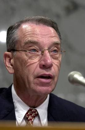 Mueller Confirmation Hearing United States Senator Chuck Grassley (Republican of Iowa) listens to testimony during the confirmation hearing for Robert Mueller to be Director of the Federal Bureau of Investigation (FBI) on Capitol Hill in Washington, DC on July 30, 2001. Credit: Ron Sachs CNP AdMedia Washington District of Columbia United States of America EDITORIAL USE ONLY  Copyright: xx Sen. Charles Grassley RonxSachsx admphotostwo700562