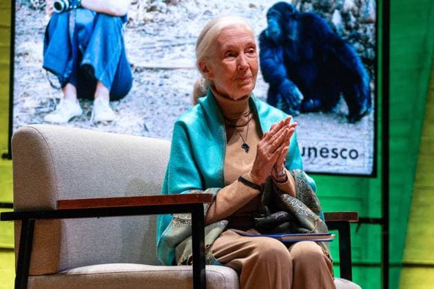 Jane Goodall at UNESCO - Paris British zoologist and primatologist Jane Goodall acknowledges the audience before giving a lecture at the UNESCO House in Paris on October 19, 2024. Photo by Alexis Jumeau ABACAPRESS.COM Paris France  Copyright: xJumeauxAlexis ABACAx