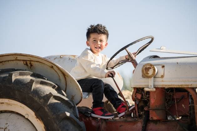 Little boy playing on an old tractor Napa, California, United States CR_HOOX241017-1563136-01 ,model released, Symbolfoto