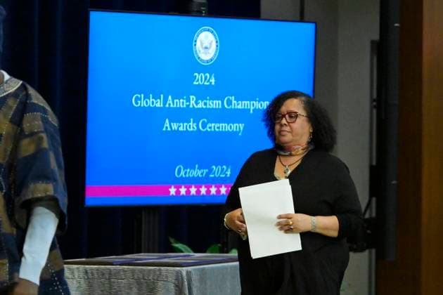 DC: Sec Blinken hold a Secretary of State s Award for Global Anti Racism Champions ceremony US State Department Secretary Antony Blinken awards Afro-Mexican feminist Tanya Duarte during a Secretary of State s Award for Global Anti-Racism Champions ceremony at State Department Headquarters in Washington DC, USA, on October 21, 2024. WASHINGTON DC USA  Copyright: xLeninxNollyx originalFilename: nollyaraujo-dcsecbli241021_np8Wb.jpg