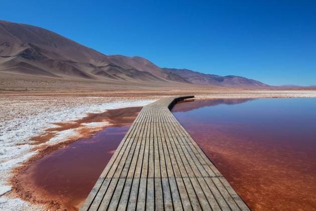 Der Salar de Atacama ist das größte aktive Evaporit-Becken im Bezirk Región de Antofagasta in Nord-Chile Boardwalk on the Sea Eye lagoon (Ojos del Mar), Salta, Argentina Copyright: xZoonar.com GalynaxAndrushkox 21477699