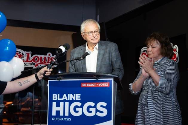 October 21, 2024, Quispamsis, Nb, Canada: New Brunswick Progressive Conservative Party Leader Blaine Higgs delivers a concession speech with his Marcia Higgs in Quispamsis, N.B., following the results of the provincial election, Monday, Oct. 21, 2024. Quispamsis Canada  - ZUMAc35_ 20241021_zaf_c35_102 Copyright: xDarrenxCalabresex