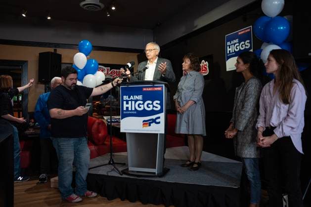 October 21, 2024, Quispamsis, Nb, Canada: New Brunswick Progressive Conservative Party Leader Blaine Higgs delivers a concession speech with his Marcia Higgs and his daughters in Quispamsis, N.B., following the results of the provincial election, Monday, Oct. 21, 2024. Quispamsis Canada  - ZUMAc35_ 20241021_zaf_c35_106 Copyright: xDarrenxCalabresex