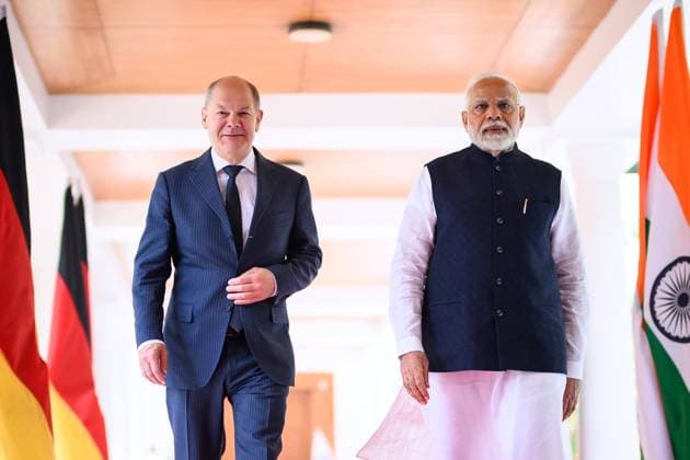 Bilder des Jahres 2024, News 10 Oktober News Themen der Woche KW43 Neu-Delhi, Indien, 25.10.2024: Hyderabad House, Residenz des Premierministers: Treffen zwischen dem deutschen Bundeskanzler und dem indischen Premierminister: Bundeskanzler Olaf Scholz (SPD) und Narendra Modi *** New Delhi, India, 25 10 2024 Hyderabad House, Prime Ministers Residence Meeting between the German Chancellor and the Indian Prime Minister Federal Chancellor Olaf Scholz SPD and Narendra Modi Copyright: xGüngör,xMarvinxIbo BPA dtsxNachrichtenagenturx dts_49835