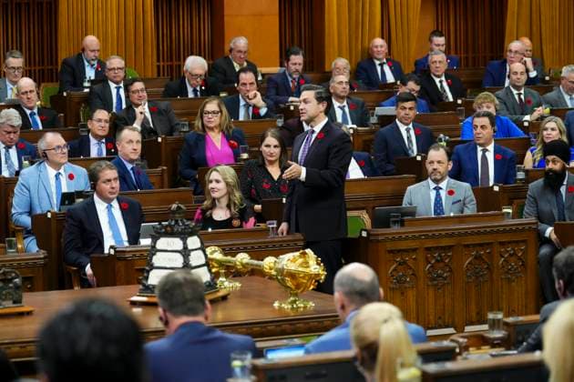 October 30, 2024, Ottawa, On, Canada: Conservative Leader Pierre Poilievre rises during question period in the House of Commons on Parliament Hill in Ottawa, Wednesday, Oct. 30, 2023. Ottawa Canada  - ZUMAc35_ 20241030_zaf_c35_045 Copyright: xSeanxKilpatrickx