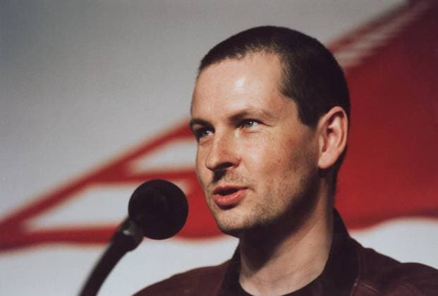 SCANPIX SWEDEN, 1991-05-18. Lars von Trier, filmregissör. Lars pratar i en mikrofon. x30092x *** SCANPIX SWEDEN, 1991 05 18 Lars von Trier, film director Lars talks into a microphone x30092x  Copyright: xBjörnxLarssonxAsk TTx 30092