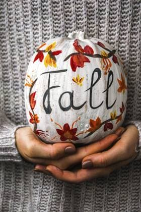 Weibliche Hände halten einen bemalten Kürbis. Herbstdekoration. Herbstliche Ernte. Do it yourself. Thanksgiving Konzept. Basteln. Pullover Female hands holding painted pumpkin. Fall decoration. Autumn harvesting. Do it yourself. Thanksgiving concept. Diy. Sweater Copyright: imageBROKER AnastasiiaxYanishevs ibxiqx11313877.jpg