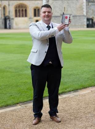 Investiture at Windsor Castle Image Licensed to i-Images Picture Agency. 06 11 2024. Windsor , United Kingdom. Martin Mac Gabhann with his MBE after an Investiture at Windsor Castle, United Kingdom., Credit:Stephen Lock i-Images Avalon United Kingdom, London, Windsor  Copyright: xStephenxLockx xi-Imagesx xAvalonx 0931111053