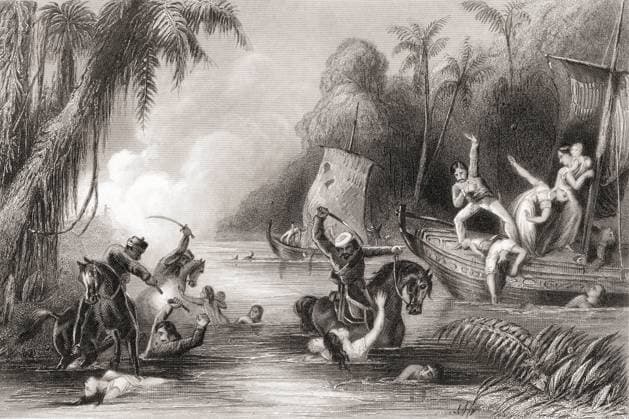 Massacre in the boats of Cawnpore, India, Asia, 1857 Copyright: xKenxGraham DinodiaxPhotox