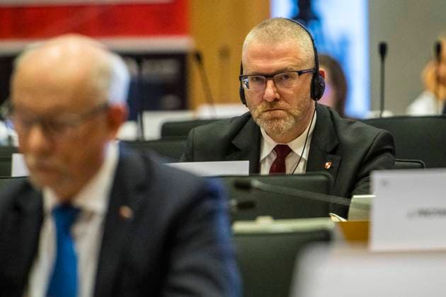 November 7, 2024, Brussels, Bxl, Belgium: Member of European Parliament (MEP) Grzegorz BRAUN listen to Piotr Serafin , EU Commissioner designate for Budget, Anti-Fraud and Public Administration confirmation hearing at European Parliament headquarters in Brussels, Belgium on 07 11 2024 by Brussels Belgium - ZUMAw80_ 20241107_faf_w80_017 Copyright: xWiktorxDabkowskix