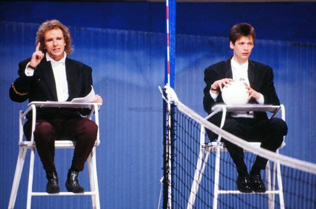 Archivbilder der Woche KW45 Die 80er - Rückblicks-Fernsehshow, 1990, Moderation: Thomas Gottschalk und Günther Jauch Copyright: HartwigxValdmanis Nur redaktionelle Nutzung. Editorial usage only. VAL_7205004239