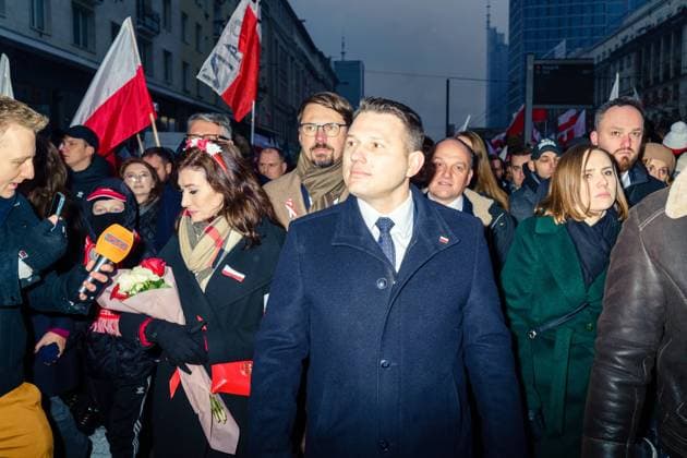 Independence March organized by far-right and nationalist circles. MP of the far-right Konfederacja party, Slawomir Mentzen. Warsaw Poland Copyright: xMikolajxJaneczekx