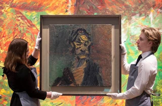 Post-War & Contemporary Art sale preview at Bonhams, London, UK Bonhams, London, UK. 21 March 2022. The Bonhams Post-War & Contemporary Art sale takes place on 24 March in London. Highlights include: Frank Auerbach (b. 1931), Portrait of Debbie Ratcliff III, 1984 and first exhibited at the Venice Biennale in 1986. Estimate: Â£450,000-650,000., Credit:MALCOLM PARK Avalon  Copyright: xMALCOLMxPARKx xAvalonx 0672139608