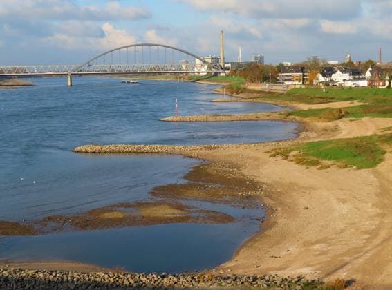 ...da braucht es noch reichlich Regen, bis der Rhein wieder seine normale Fuellung hat... Duesseldorf Rheinstrom bei Hamm - Niedrigwasser kommt