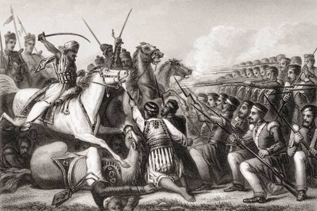 Mutineer cavalry attacking an infantry square, Battle of Cawnpore, India, Asia, 1857 Copyright: xKenxGraham DinodiaxPhotox
