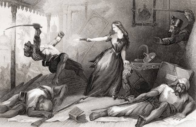 Miss Wheeler defending herself against Sepoy at Cawnpore, India, Asia, 1857 Copyright: xKenxGraham DinodiaxPhotox