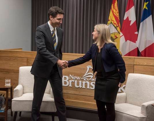 November 12, 2024, Fredericton, New Brunswick, Canada: Prime Minister Justin Trudeau meets with New Brunswick Premier Susan Holt in Fredericton, Tuesday, Nov. 12, 2024. Fredericton Canada  - ZUMAc35_ 20241112_zaf_c35_063 Copyright: xStephenxMacgillivrayx