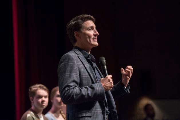 November 12, 2024, Fredericton, Nb, Canada: Prime Minister Justin Trudeau speaks at a townhall meeting with students from Ecole Sainte-Anne in Fredericton, Tuesday, Nov. 12, 2024. Fredericton Canada  - ZUMAc35_ 20241112_zaf_c35_102 Copyright: xStephenxMacgillivrayx
