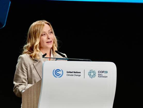 News Themen der Woche KW46 News Bilder des Tages November 13, 2024, Baku: La presidente del Consiglio Giorgia Meloni alla Cop29 di Baku, 12 novembre 2024. .An image provided by Italian governement show Italian Prime Minister Giorgia Meloni speaking during the UN Climate Change Conference COP29 in Baku, Azerbaijan, 13 November 2024. The Azerbaijani capital of Baku hosts the 2024 United Nations Climate Change Conference (COP29) from 11 to 22 November 2024..ANSA FILIPPO ATTILI . NPK Baku  - ZUMAa110 20241113_zaf_a110_004 Copyright: xFilippoxAttilix