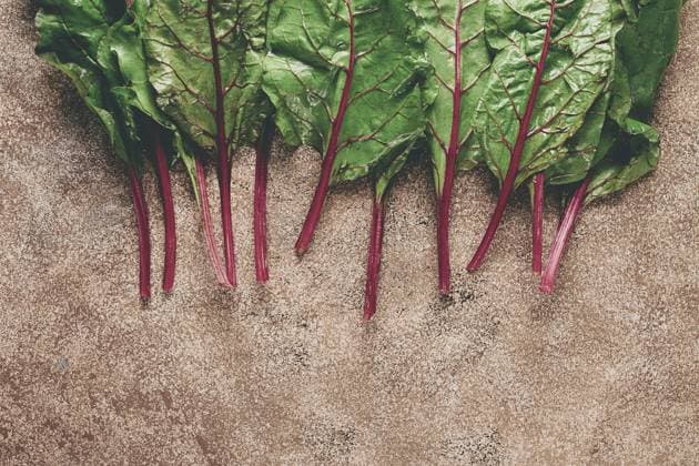 Frische, grüne Blätter, Stiel mit Rübenblättern, auf dem Tisch, Draufsicht, rustikal, ohne Personen Fresh, green leaves, stem with beet leaves, on the table, top view, rustic, no people Copyright: imageBROKER GalinaxDidebashvili ibxgai11635137.jpg