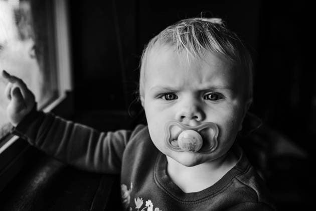 Creative Highlights Symbolbilder Black and white toddler face with pacifier in window light McClure, Illinois, United States CR_WEKW241030A-1575476-01 ,model released, Symbolfoto