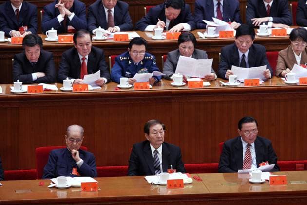 (Front, L-R) Song Ping; Zhu Rongji and Luo Gan during the closing ceremony for 17th Party Congress at the Great Hall of the People in Beijing. Beijing. 21 OCTOBER 2007 BEIJING CHINA EDITORIAL USE ONLY  Copyright: xx MER2016022612470099 DavidxWongx scmpphotos305862