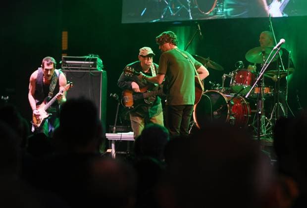 Luke Winslow King of USA, left, Roberto Luti of Italy (back) performed during the third day of international music festival Blues Alive in Sumperk, Czech Republic, November 16, 2024. (CTKxPhoto LudekxPerina) CTKPhotoP2024111604926  CTKPhotoP2024111604926